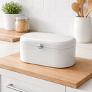 Porta Pão Metálico Branco Perolado com Pegador de Inox – 33cm