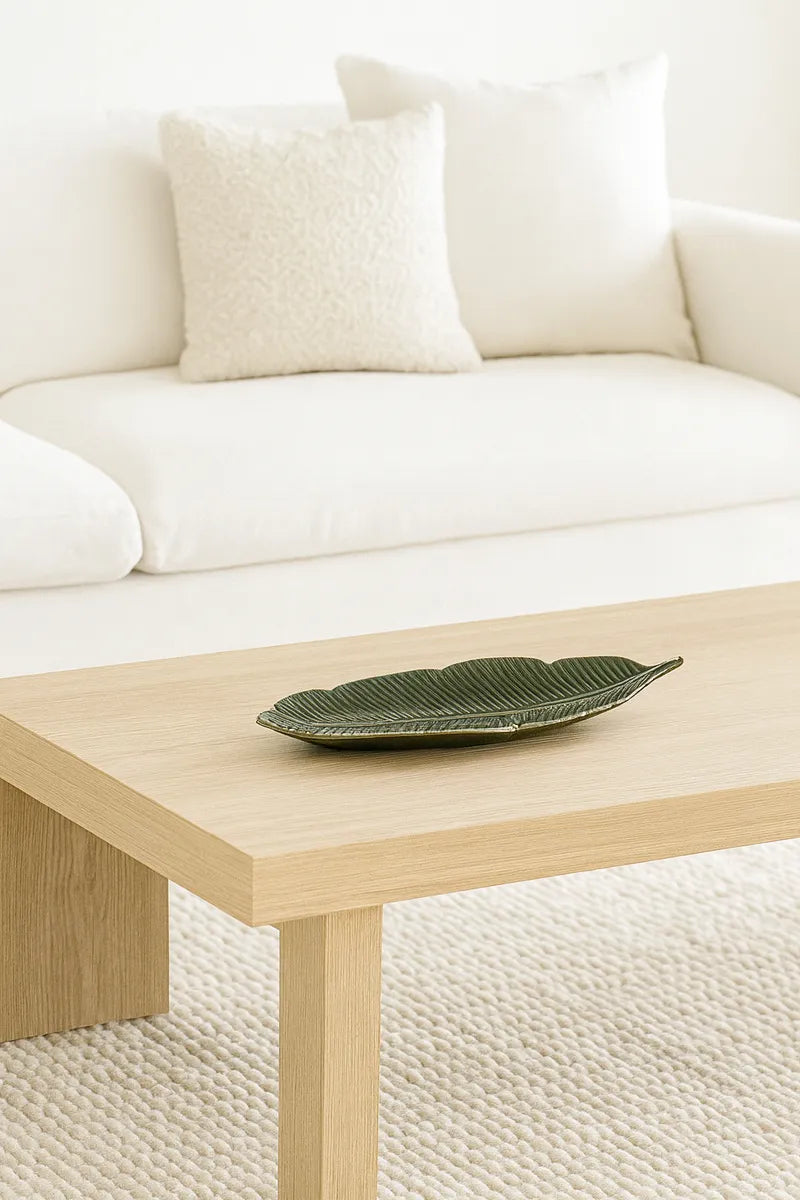 Travessa Centro De Mesa Folha Ceramica Verde 44x16