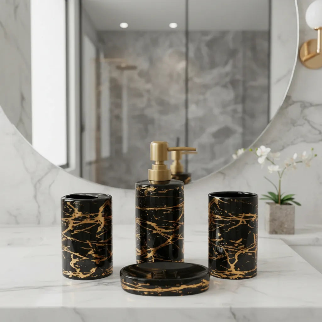 Kit Banheiro Preto Luxo 4 Peças para Lavabo