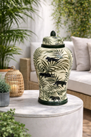 Vaso Decorativo Porcelana Verde Floral 35x21 com Tampa