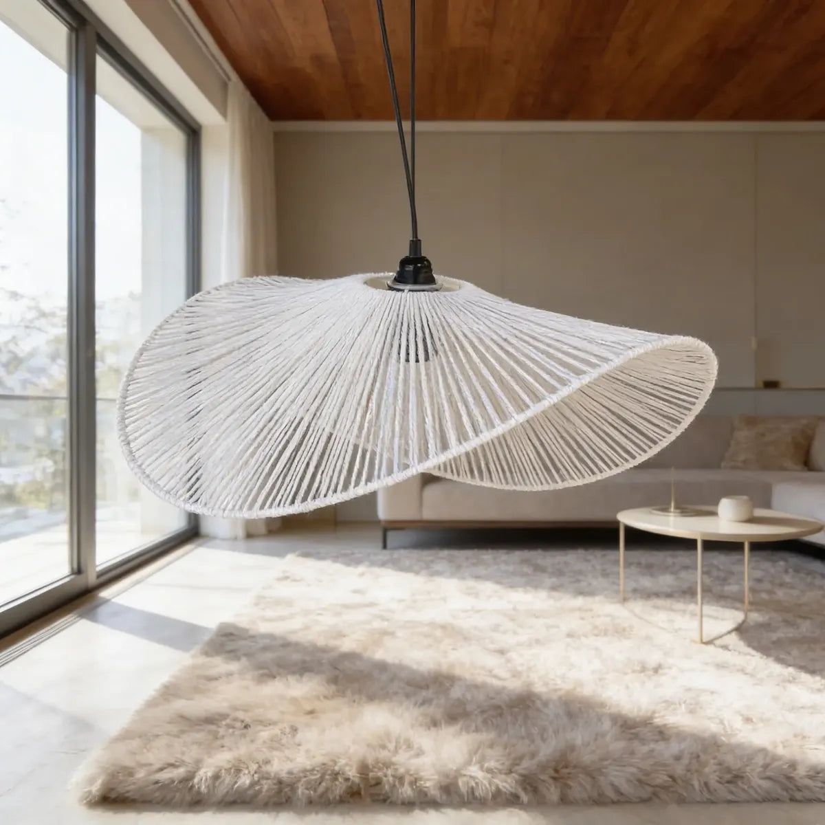 Pendente Decorativo em Bambu Branco Moderno Iluminação Elegante