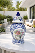 Vaso de Porcelana Azul Profundo com Detalhes Brancos – Estilo Clássico 40x19