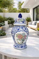 Vaso de Porcelana Azul Profundo com Detalhes Brancos – Estilo Clássico 40x19
