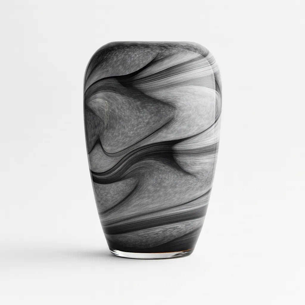 Vaso Decorativo em Vidro Estilo Murano Verde e Preto 26CM