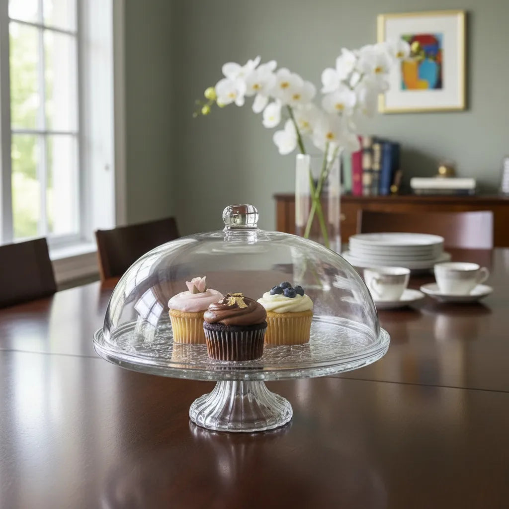 Boleira de Vidro com Tampa e Pé Elegance 30cm Centro de Mesa