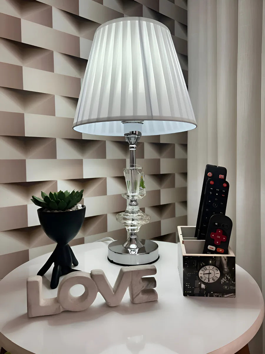 Abajur Luminária Quarto Sala Vidro Metal Imperial 54x30 Prateado Incolor 127/220v