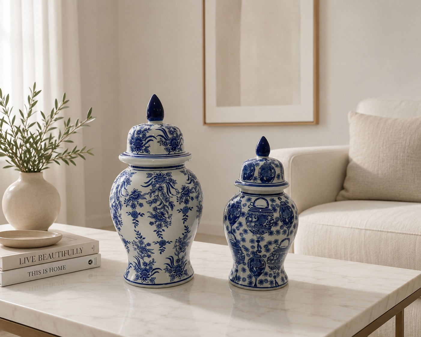 Vaso Decorativo Porcelana Azul E Branco Luxo Clássico 50x30