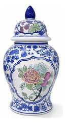 Vaso de Porcelana Azul Profundo com Detalhes Brancos – Estilo Clássico 40x19