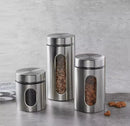Jogo Pote Hermético Aço Inox Visor Vidro 3 Pçs Condimentos Pratead