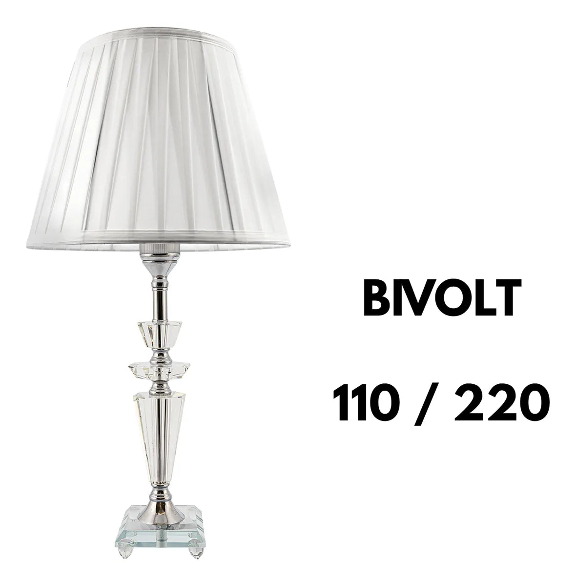 Abajur Luminária Quarto Sala Vidro Metal Imperial 54x30 Prateado Incolor 127/220v