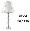 Abajur Luminária Quarto Sala Vidro Metal Imperial 54x30 Prateado Incolor 127/220v