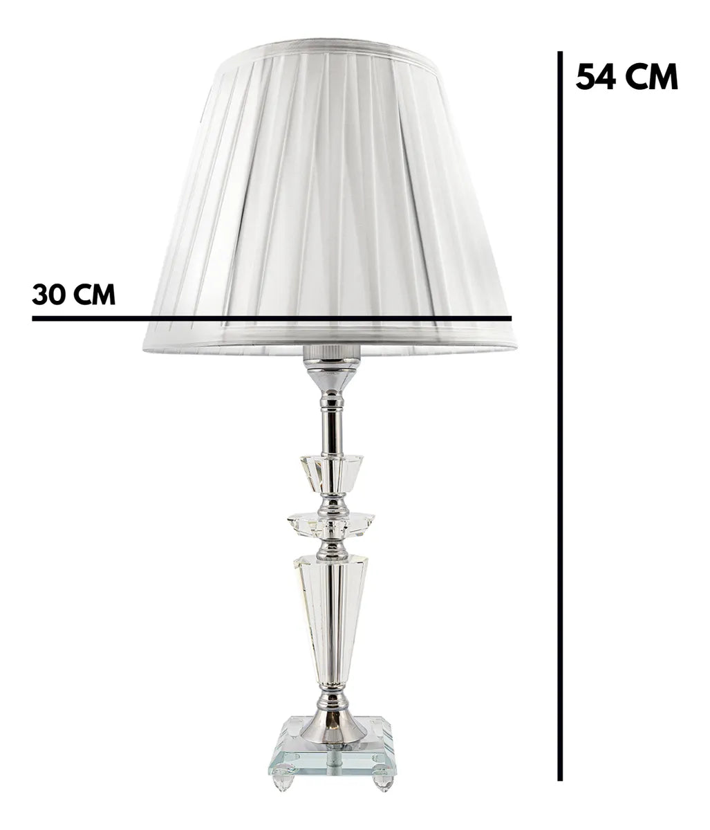 Abajur Luminária Quarto Sala Vidro Metal Imperial 54x30 Prateado Incolor 127/220v
