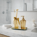 Kit Lavabo Difusor Sabonete Bandeja Espelhada Todo Em Vidro Marrom-claro