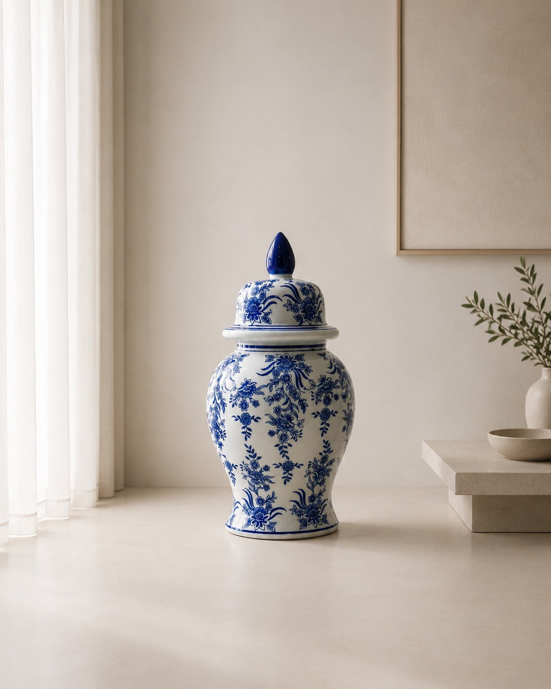 Vaso Decorativo Porcelana Azul E Branco Luxo Clássico 50x30