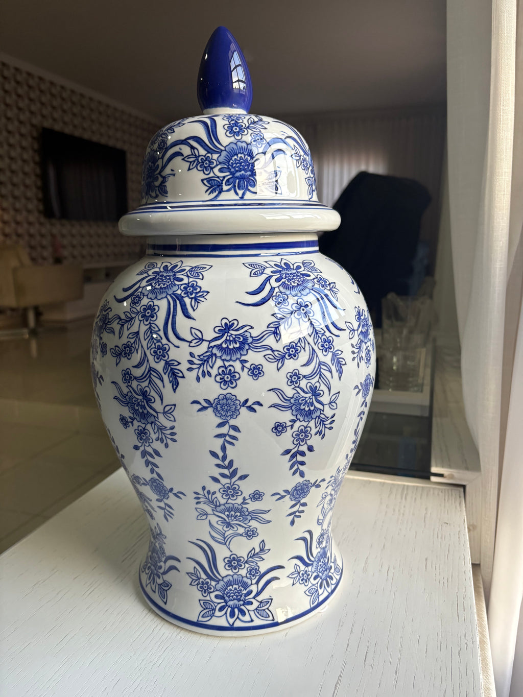 Vaso Decorativo Porcelana Azul E Branco Luxo Clássico 50x30