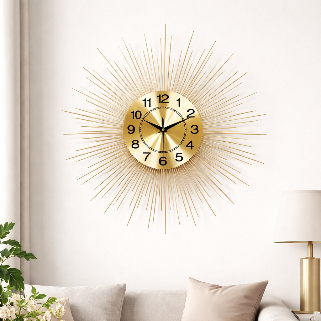 Relógio de Parede Imperial Dourado 70cm em Metal – Design Europeu Luxo