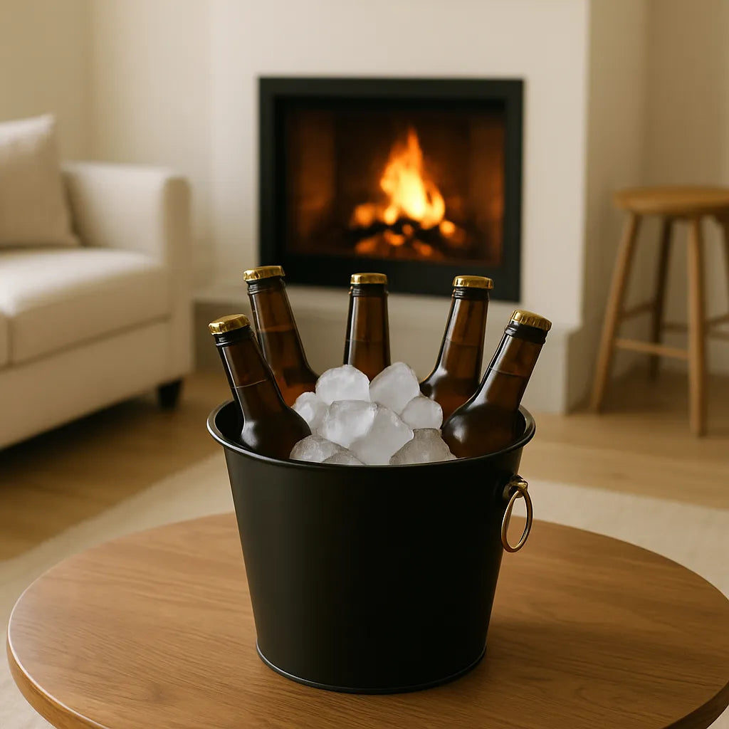 Balde De Gelo Luxo Preto Inox 5 Litros Champagne Cerveja Preto Luxo Inox