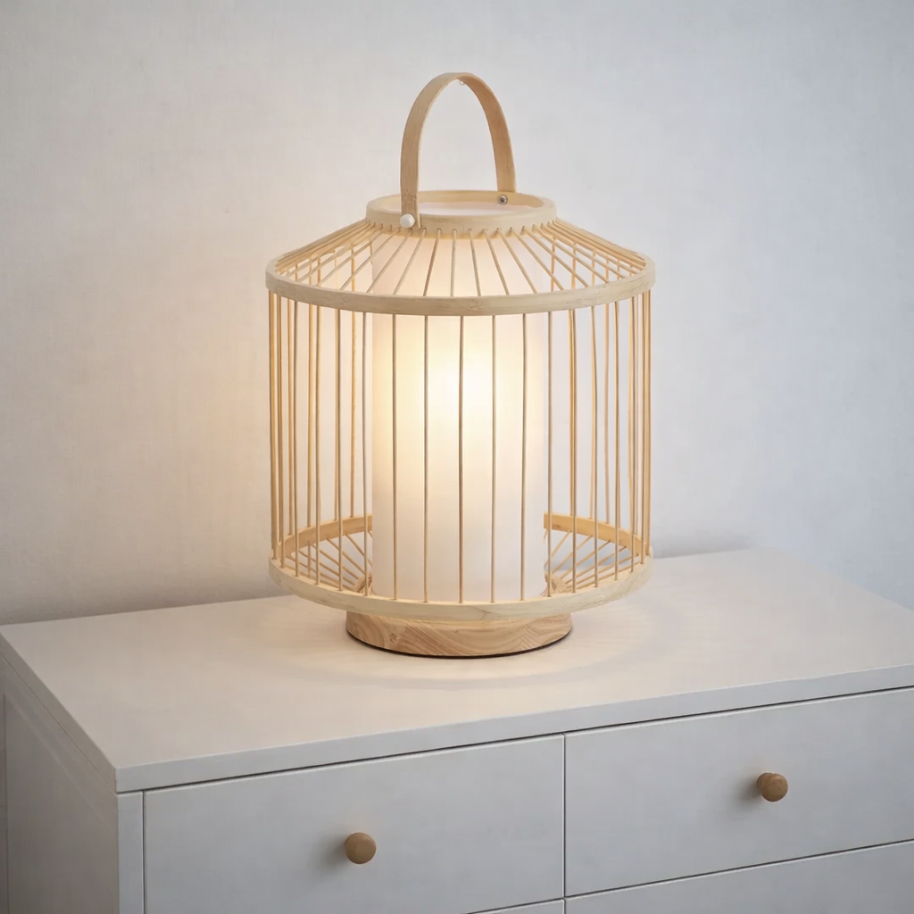 Abajur Luminária Tecelagem Bambu Rattan 48x40 Palha