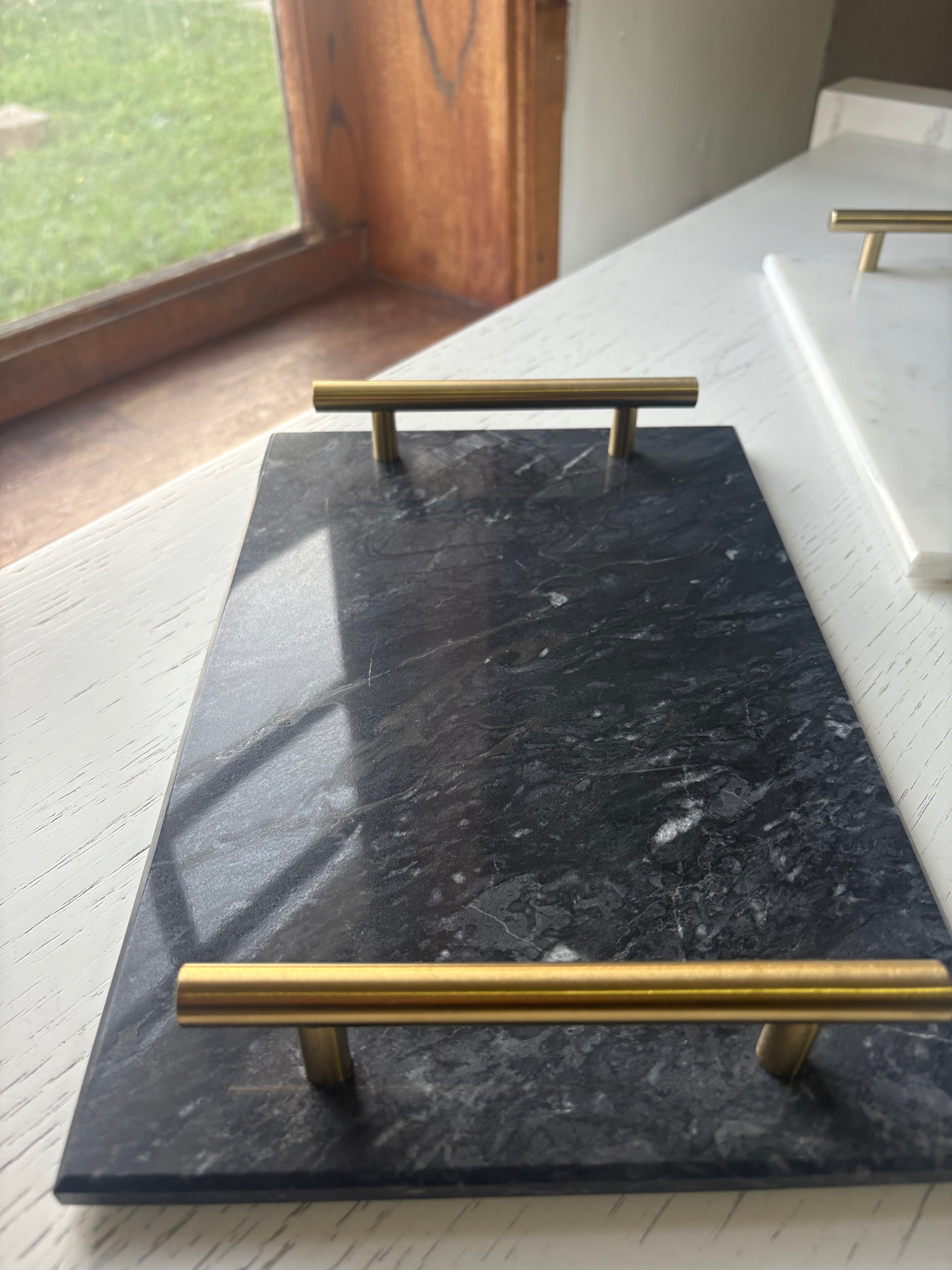 Bandeja Mármore Retangular Gold Premium 30cm