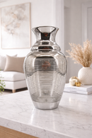 Vaso Decorativo de Vidro Prata com Listras – 40 x 22 cm