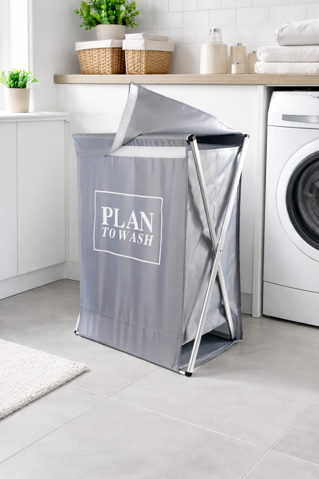 Cesto de Roupas Dobrável Deluxe com Tampa – Cinza | 63 x 38 cm