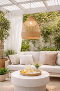 Lustre Pendente de Vime – Cúpula em Fibra Natural 52x31 cm | Bivolt 127/220V | Bege