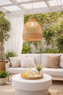 Lustre Pendente de Vime – Cúpula em Fibra Natural 52x31 cm | Bivolt 127/220V | Bege