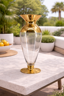 Vaso Decorativo em Vidro Transparente com Detalhes Dourados – 50 x 20 cm