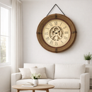 Relógio de Parede Vintage Luxo com Alça em Couro 65cm – Marrom Dourado