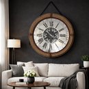 Relógio de Parede Vintage 70cm com Moldura em Couro e Fundo Espelhado – Marrom e Cinza