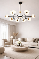 Lustre Pendente Sala Luminária LED 9 Lâmpadas Moderno Preto e Dourado 110V