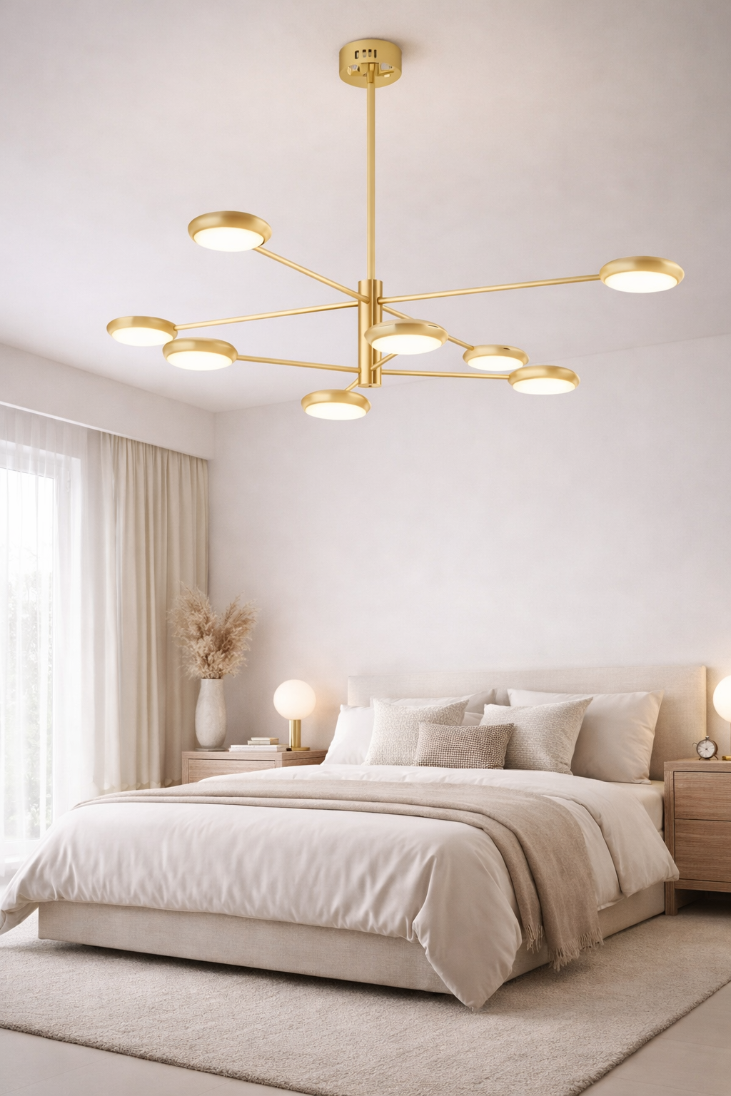 Lustre Pendente Sala Luminária LED 8 Lâmpadas Moderno Dourado