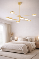 Lustre Pendente Sala Luminária LED 8 Lâmpadas Moderno Dourado