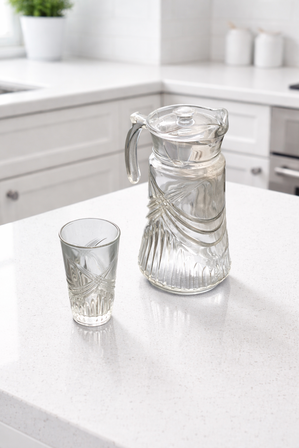 Jarra de Vidro com 6 Copos e Tampa – 1800ml