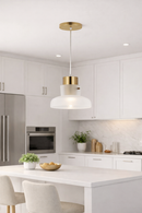 Lustre Pendente Cozinha Sala Cúpula Branca com Dourado LED – Design Moderno