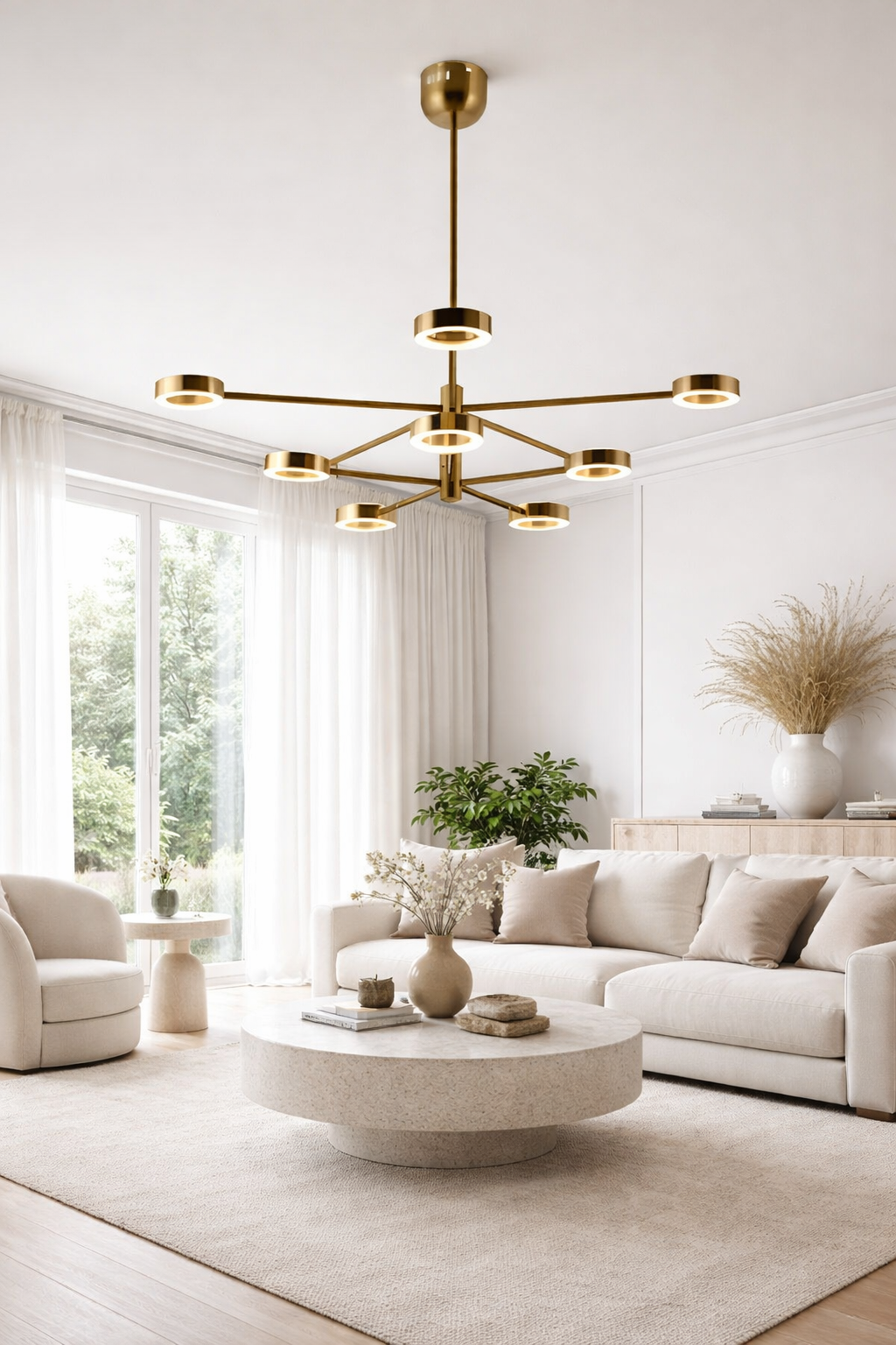 Lustre Pendente Sala Dourado 8 LED – Design Moderno e Sofisticado