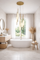 Lustre Pendente Sala Luminária Dourado 6 LED Branco Leitoso – Design Moderno
