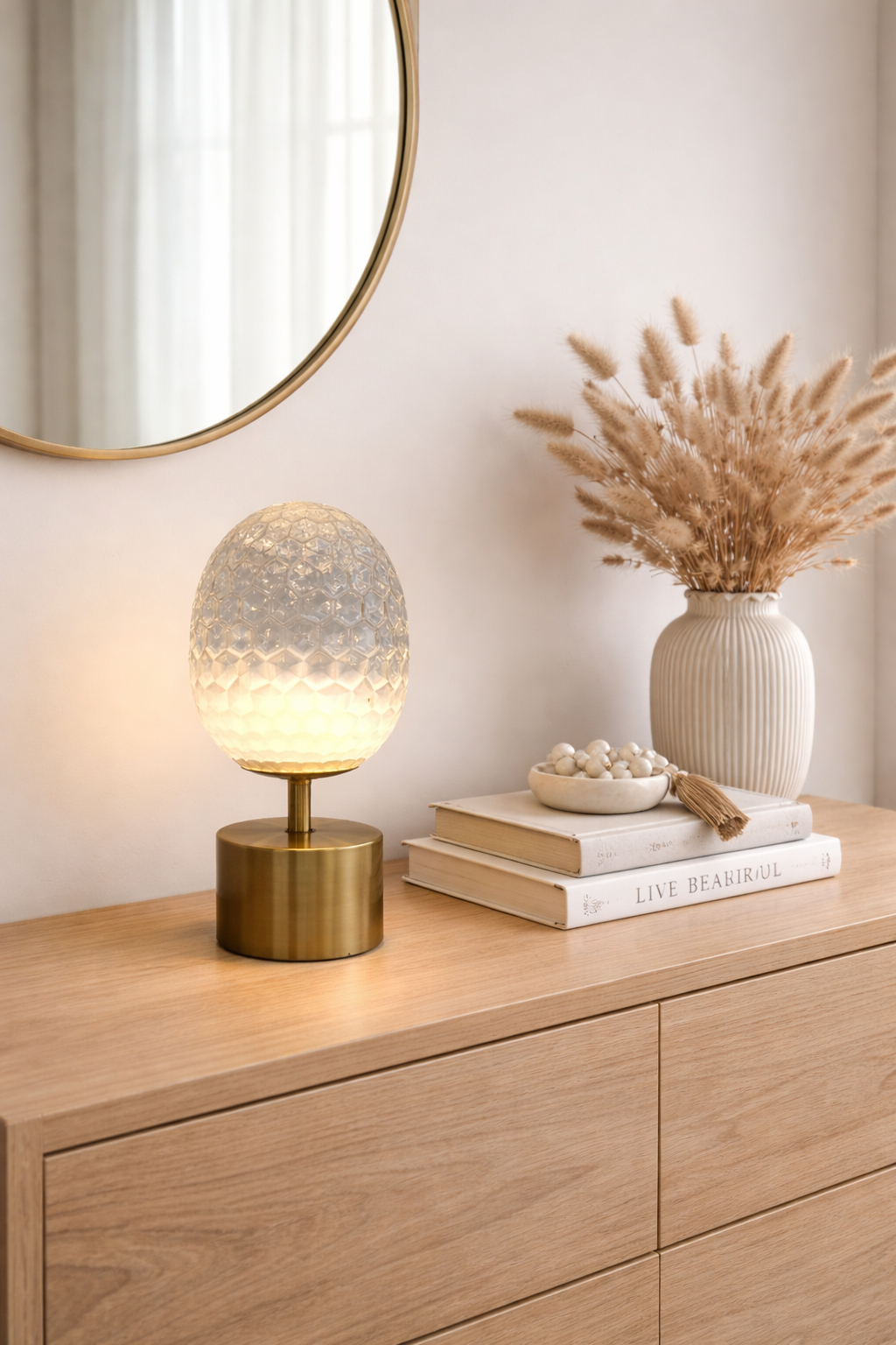 Abajur Luminária Quarto Sala Vidro e Metal 35x18 Dourado/Incolor – Design Elegante