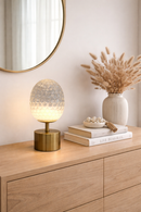 Abajur Luminária Quarto Sala Vidro e Metal 35x18 Dourado/Incolor – Design Elegante
