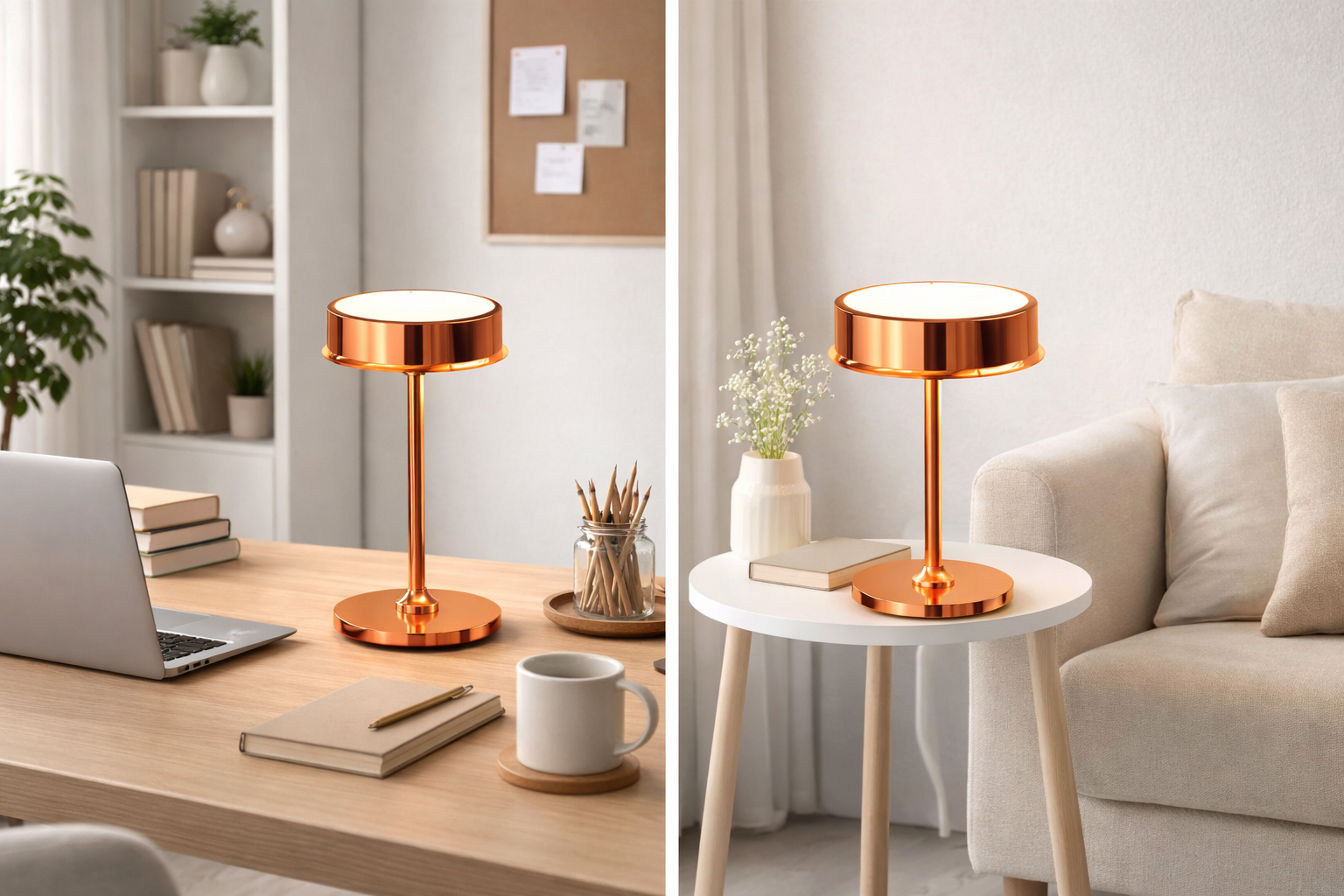 Abajur Luminária Quarto Sala Design Italiano Metal Rosé 33cm – LED Quente