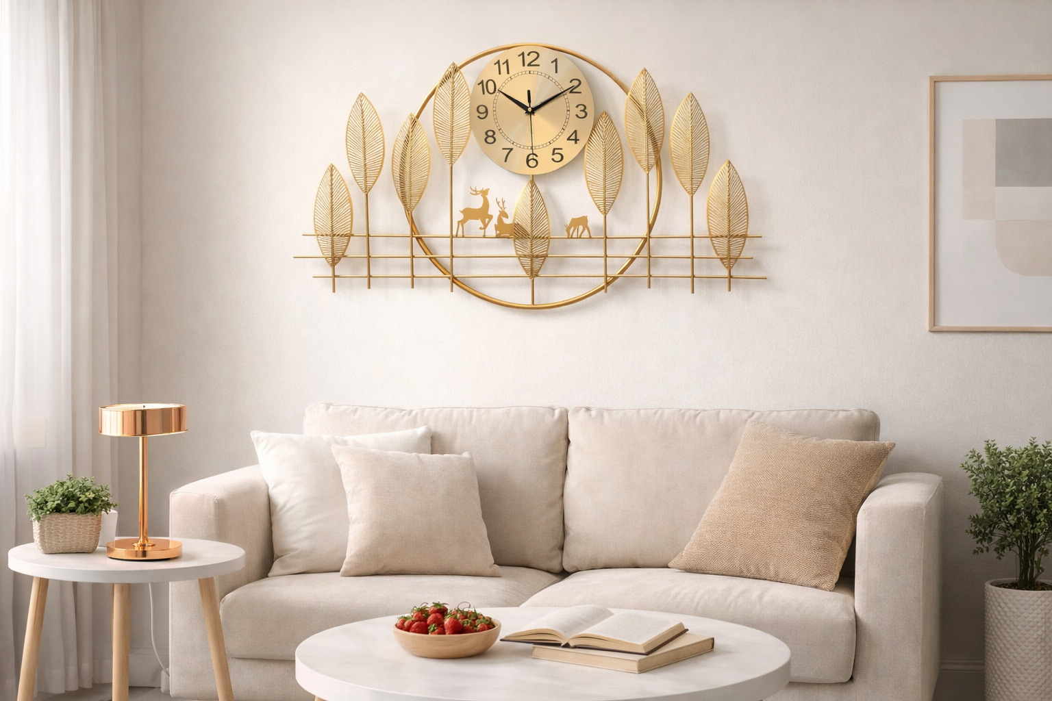 Relógio de Parede 3D Design Europeu em Metal Luxuoso 86cm Dourado