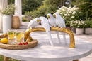 Escultura Decorativa Quarteto de Pássaros em Resina Branco com Estrutura Dourada 33x17