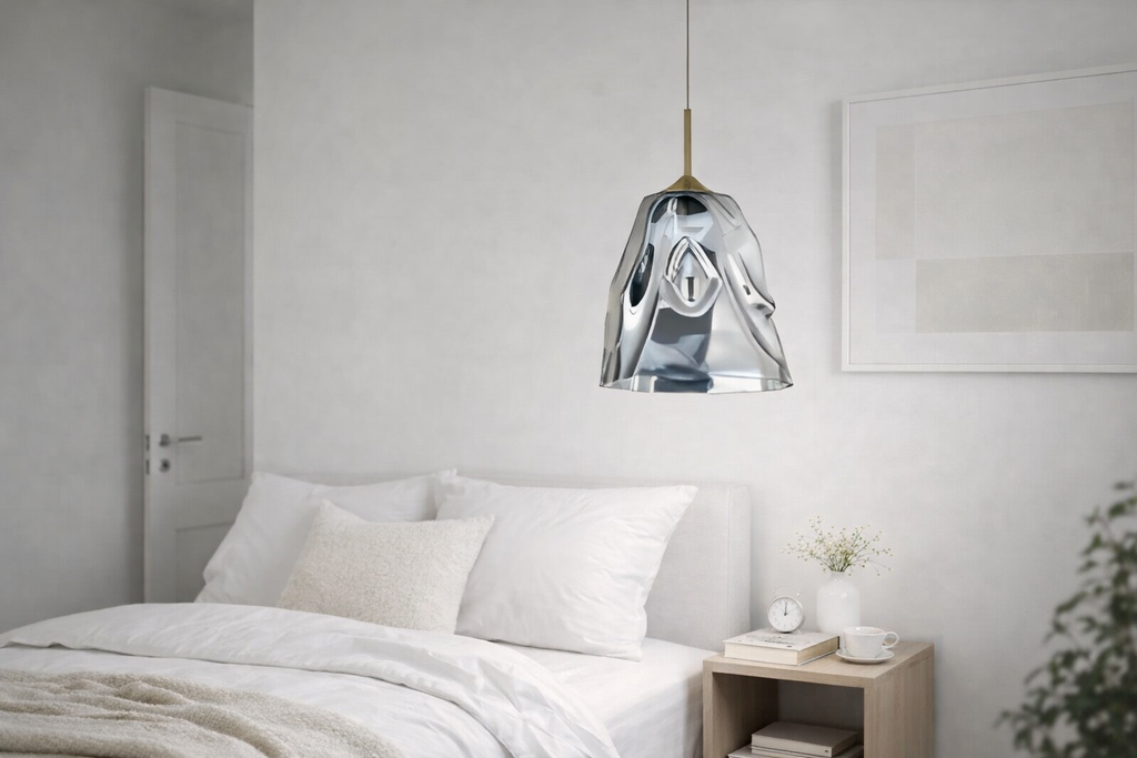 Lustre Pendente de Vidro Espelhado Prateado – Design Europeu 127/220V