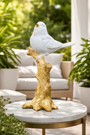 Escultura Decorativa Pássaro Branco com Base Dourada – 17 x 10 cm