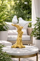 Escultura Decorativa Pássaros Branco com Base Dourada – 18 x 14 cm