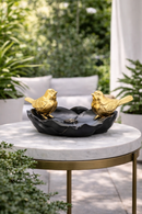 Escultura Decorativa Dourada Pássaros no Comedouro – 17 x 5 cm