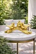 Escultura Decorativa Trio de Pássaros Dourado em Poliresina – 23 x 11 cm