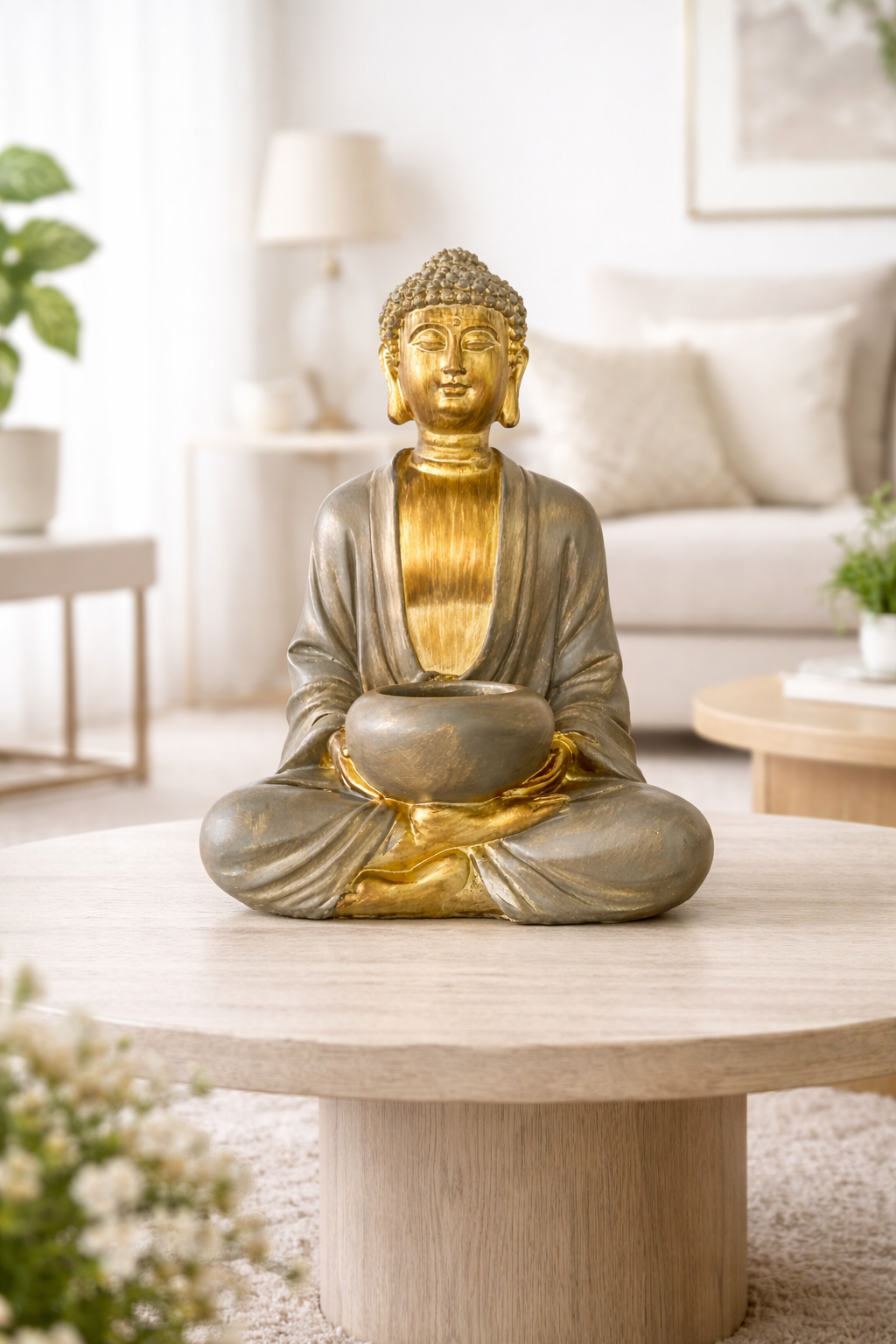 Buda Decorativo Porta-Vela em Poliresina – Dourado | 22 x 14 cm