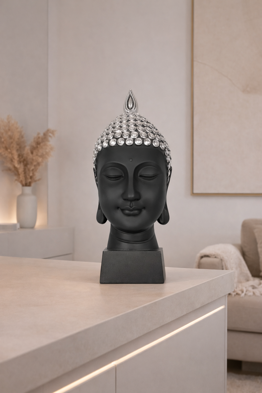Buda Decorativo em Resina Preto com Prata – 24 x 12 cm