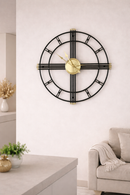 Relógio de Parede Preto com Dourado – Design Europeu Vazado 3D | 50 cm